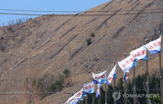 대형산불 피해지의 펄럭이는 산불조심 깃발