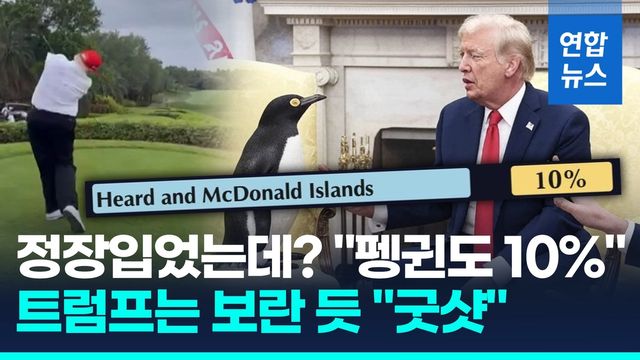 [영상] "관세폭탄 맞은 펭귄도 집단시위"…트럼프, 보란듯 '티샷' 과시 - 2