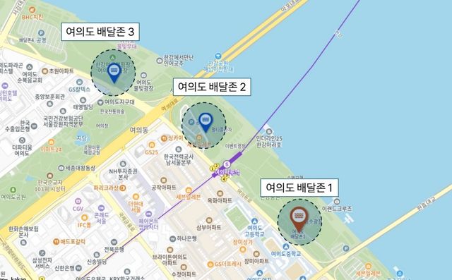 여의도한강공원 배달존 위치도