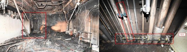 지상 1층 화기작업 장소(왼쪽)와 해당 작업현장(오른쪽)