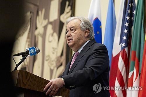 가자지구 관련 회견하는 구테흐스 유엔 사무총장