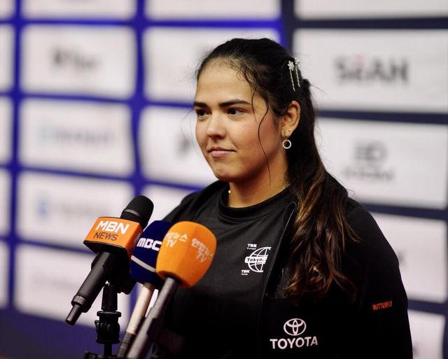 신유빈과 연습 랠리를 펼친 디아스 