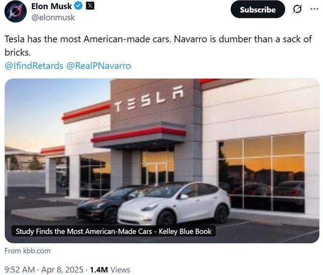 머스크가 8일(현지시간) 엑스에 올린 글