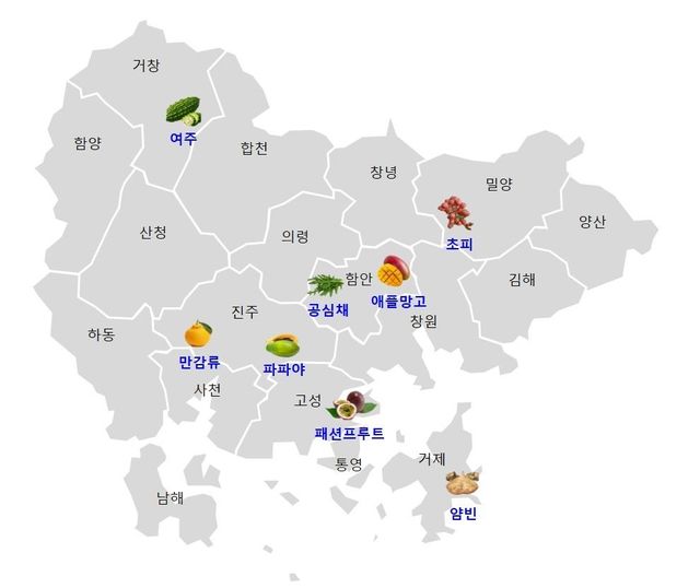 8개 지역특화 전략품목 주요 재배지역