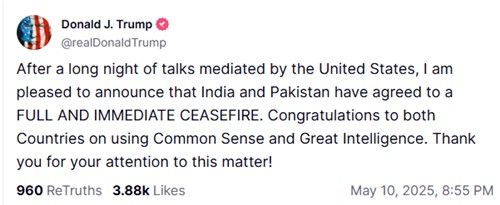 "인도·파키스탄, 휴전 합의"