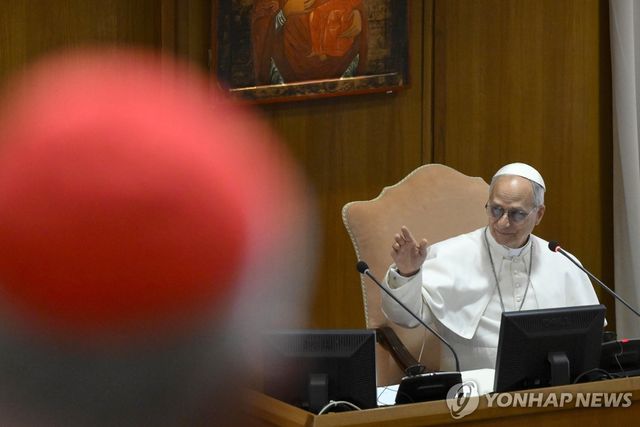 손짓하는 레오 14세 교황