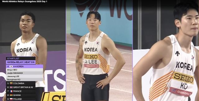 한국신기록을 세운 남자 400ｍ 계주팀