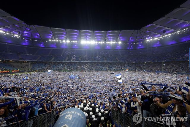 함부르크의 1부 복귀가 확정된 뒤 그러운드에 몰려든 홈 팬들.