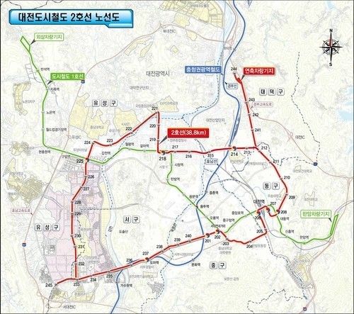 대전도시철도 2호선 트램 노선도