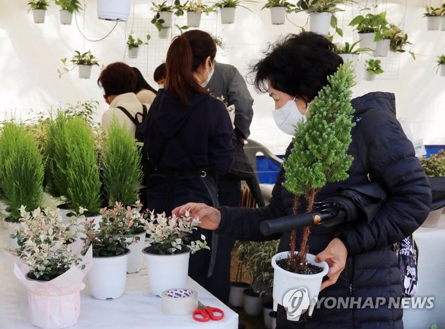 반려식물 살피는 관람객