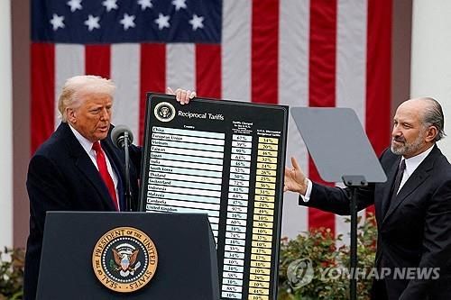 상호관세 부과 차트를 들고 있는 트럼프 미 대통령