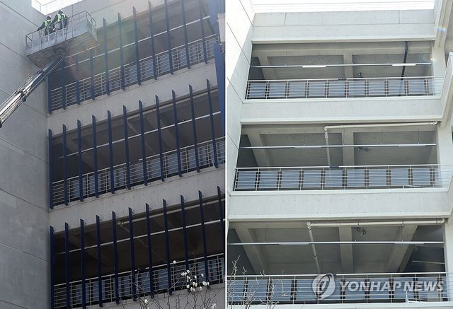 창원NC파크 외장 마감재 루버 전체 철거