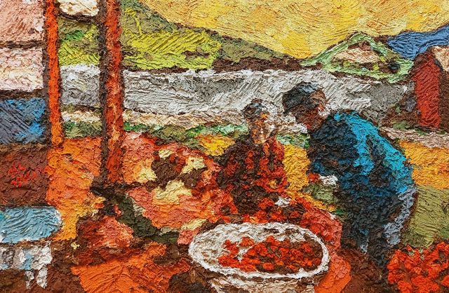 김병길, 고향의 가을(My Hometown in Fall), 캔버스에 페이퍼 클레이, 77x51cm, 2022[작가 제공. 재판매 및 DB 금지]