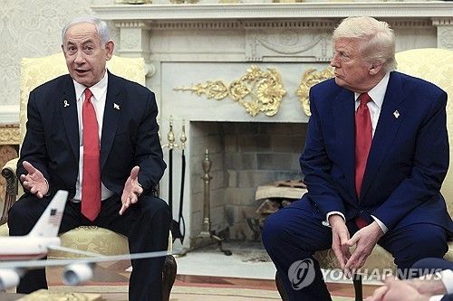 백악관서 회담 중인 트럼프 대통령과 네타냐후 총리 