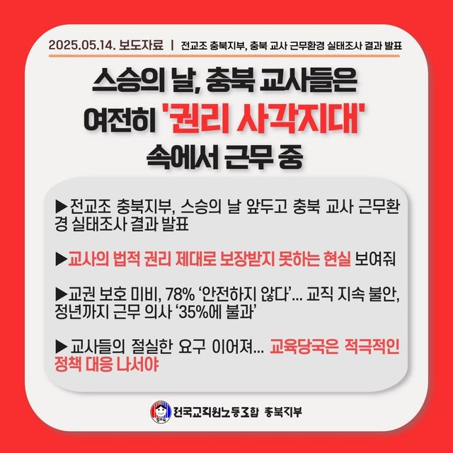 '교사들 권리 사각지대서 근무중'