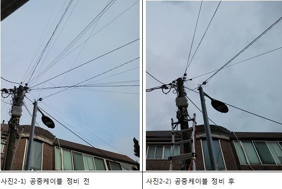 공중케이블 정비 전후 모습