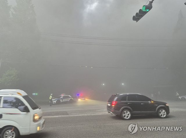 연기로 자욱한 도심