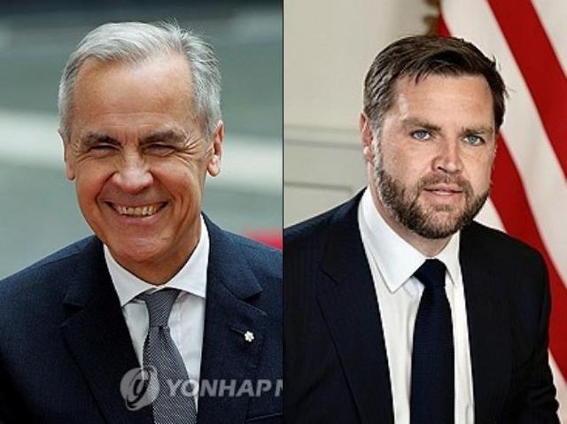 카니 캐나다 총리(왼쪽)와 밴스 미 부통령
