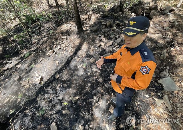 뒷불 감시하는 소방관계자