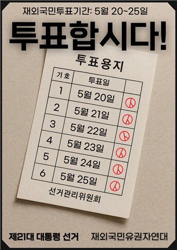 김현서 양이 제작한 제21대 대선 재외국민 투표 홍보 포스터