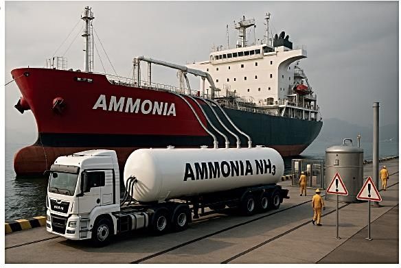 탱크로리에서 선박으로 암모니아를 공급하는 벙커링 개념도