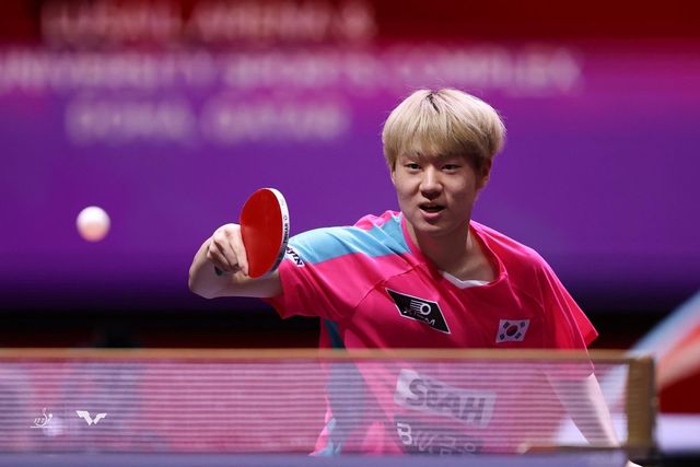 세계탁구선수권 남자단식에 나선 오준성의 경기 장면