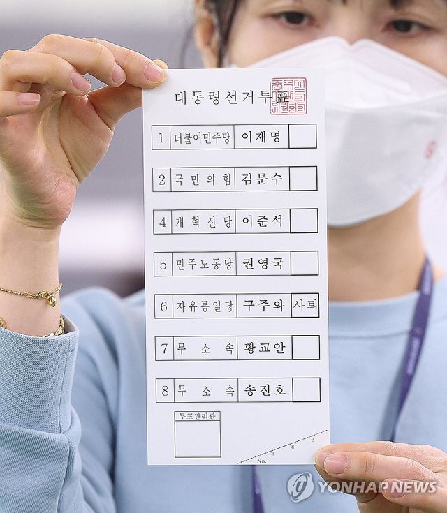 인쇄된 대선 투표용지