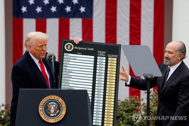 상호관세 부과 차트를 들고 있는 트럼프 미 대통령