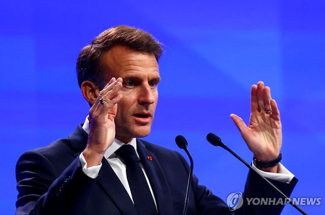 '샹그릴라 대화'서 연설하는 마크롱 프랑스 대통령