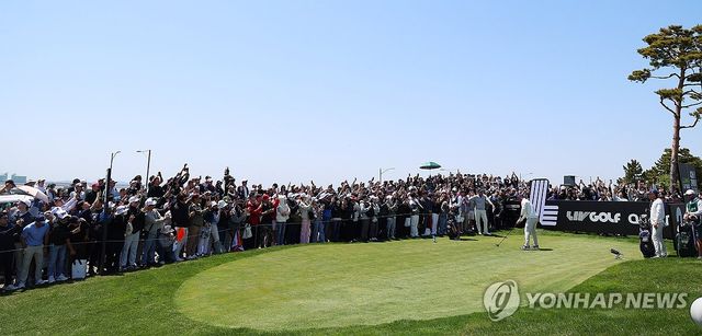 구름 관중 속 티샷하는 디섐보