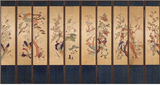 자수 화조 10폭 병풍