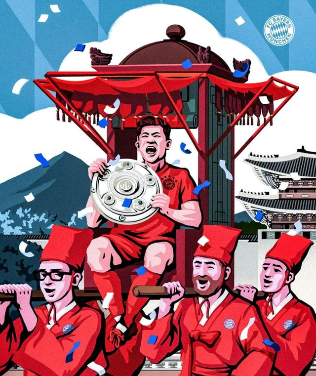 우승 트로피를 들고 꽃가마를 탄 김민재