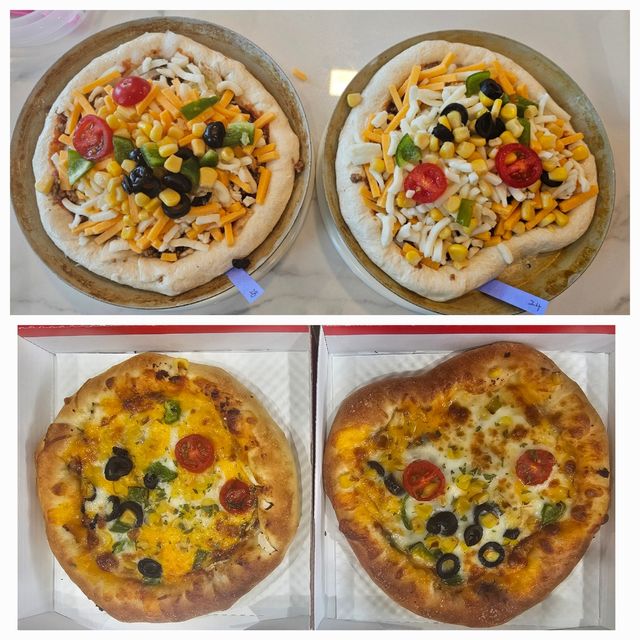 직접 만든 치즈크러스트 불고기 피자(굽기 전과 구운 뒤)