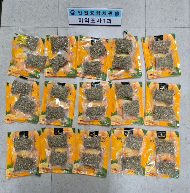 건망고 제품 내 진공포장된 대마초