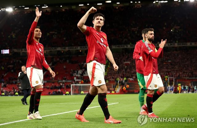 결승 진출에 기뻐하는 맨유 선수들