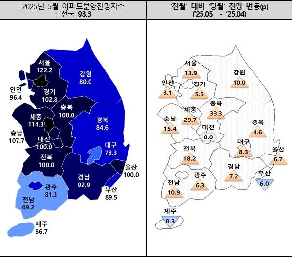 2025년 5월 지역별 아파트 분양 전망 지수 