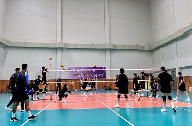 리시브 훈련을 하는 여자배구 대표팀 선수들