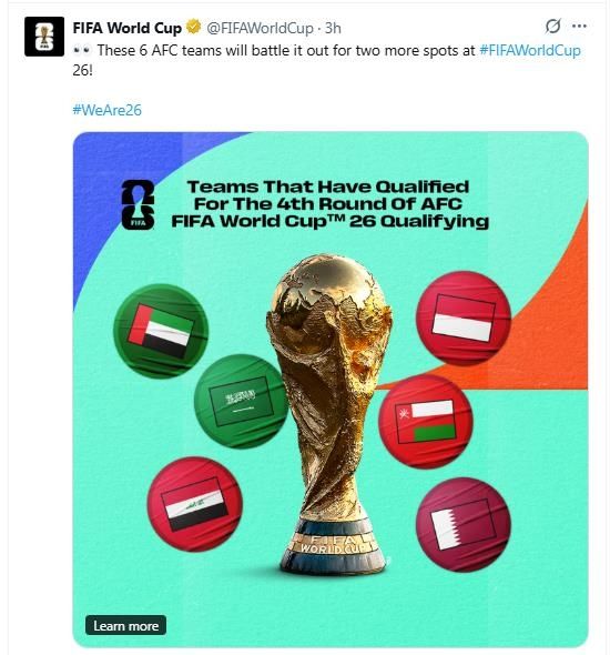 북중미 월드컵 아시아 4차 예선에 나설 6개국.