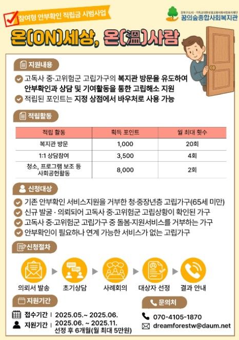 꿈의숲종합사회복지관 '참여형 안부확인 적립금 시범사업'