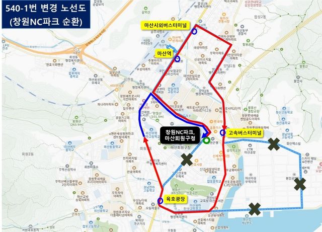 '540-1번' 창원 시내버스 노선도