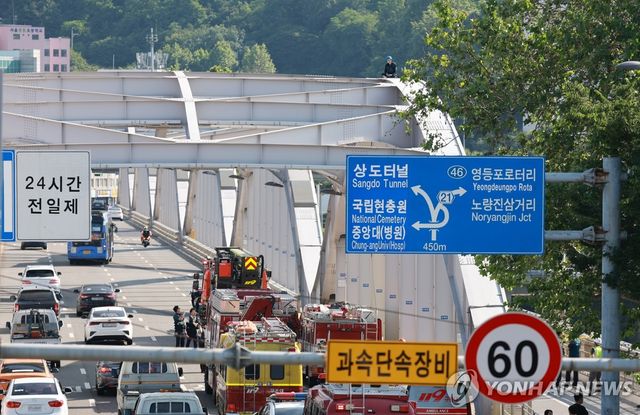 한강대교 아치 위 고공시위