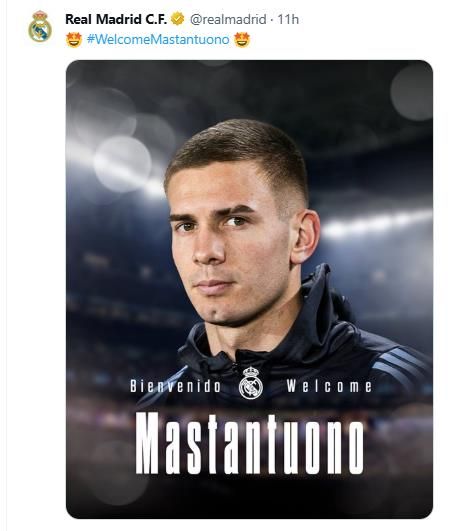 마스탄투오노와의 계약 소식을 전한 레알 마드리드.