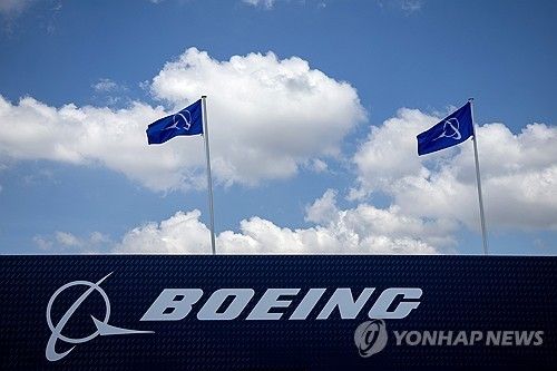 파리 에어쇼의 보잉 깃발과 로고