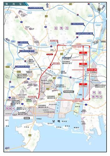 부산신항~김해 고속국도 건설공사 위치도