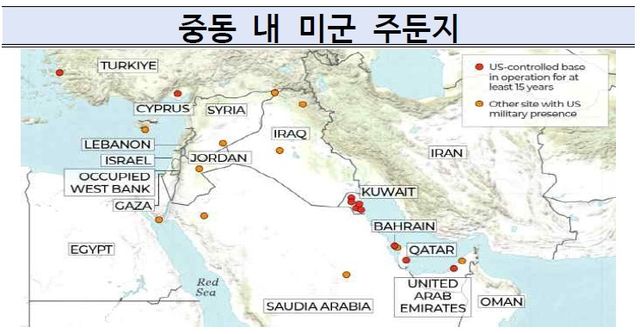호르무즈 해협 인근 중동 내 미군 주둔지