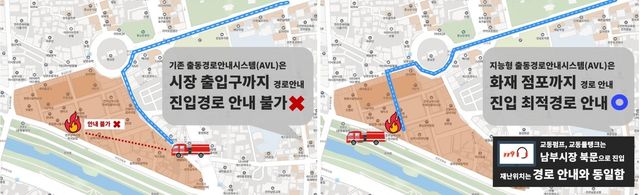 지능형 출동시스템 개선 전(왼쪽)과 개선 후 모습