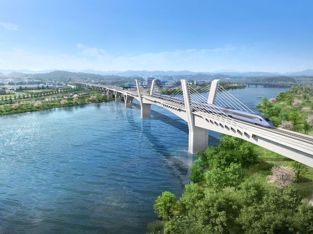 충북선 고속화 제3공구 노반 건설공사 교량구간 조감도