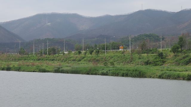 안동시 임하면 길안천과 산불로 까맣게 변한 산