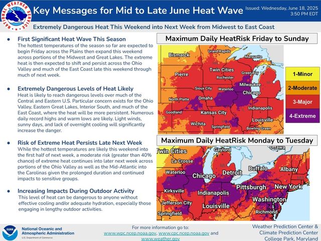 미 기상청(NWS)이 발표한 '극한 더위' 경계 메시지