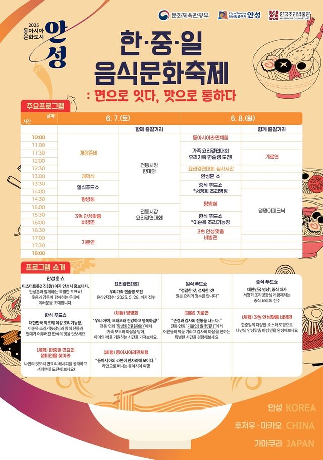 안성시 '한중일 음식문화축제' 포스터